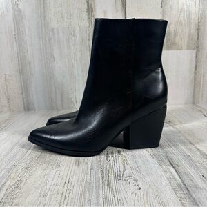 NEW Nordstrom Franka Black Leather Block Heel Side Zip Ankle Boots #1310